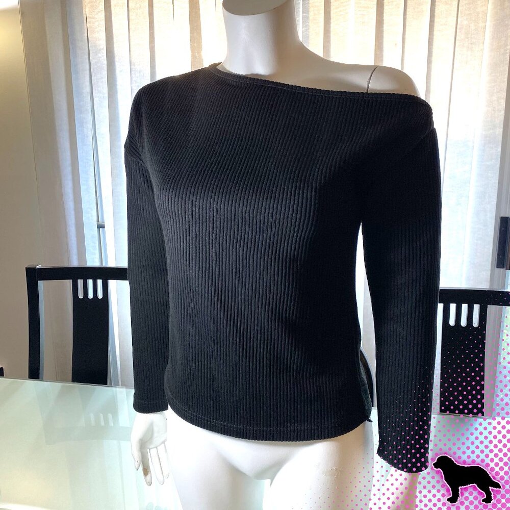 YOINS Your Inspiration Boatneck Ribbed Top Black Size M Medium Long Sleeve